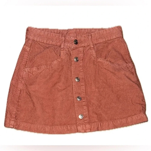 Free People Skirt Womens Size 2 Myrr Mini Ray Corduroy Pockets Button - Picture 1 of 6